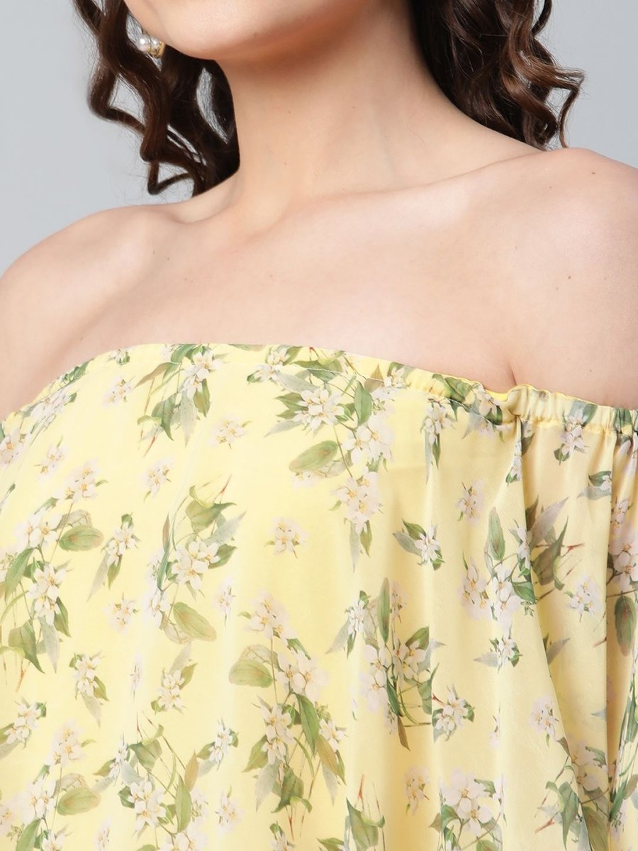 Ahalyaa Women Crepe Printed Yellow Dress - Distacart