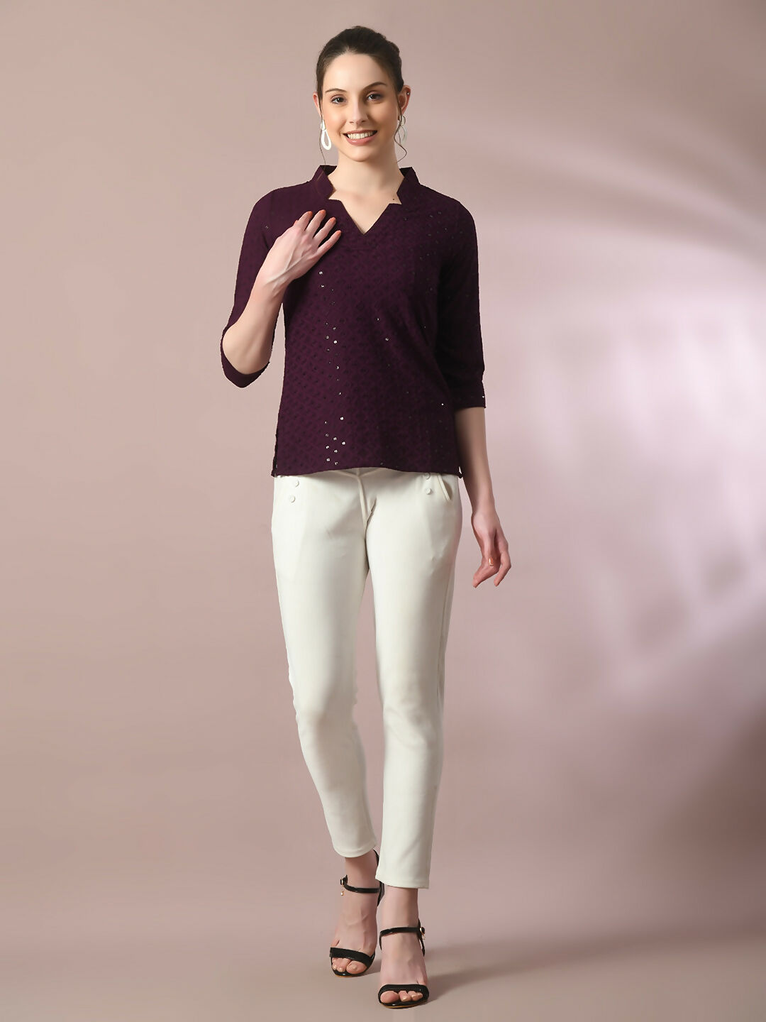 Myshka Women's Violet Embellished Cotton Regular Party Tunic - Distacart
