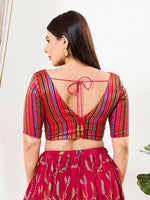 Thumbnail for Joban Fashion Pink Multi Brocade Padded Blouse With V Neck Elbow Sleeves - Distacart