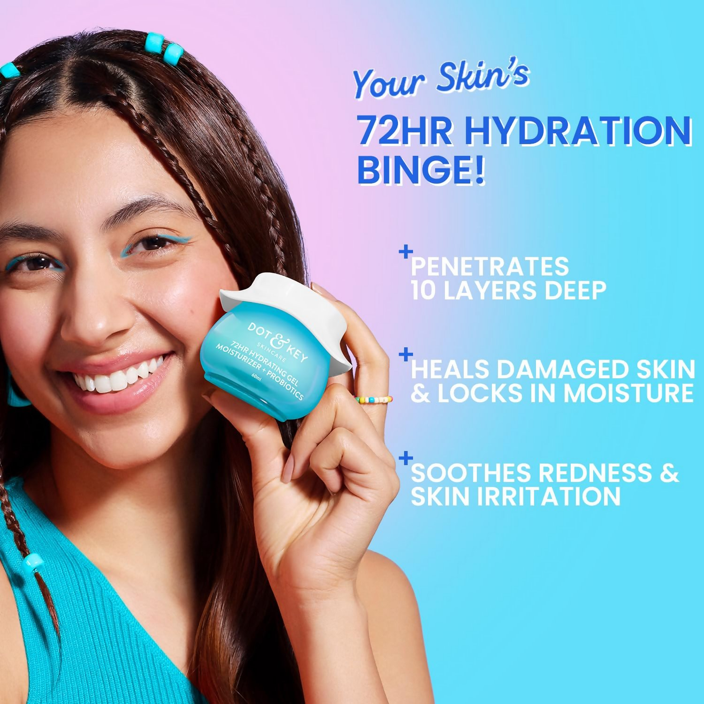 Dot & Key 72Hr Hydrating Gel + Probiotics Moisturizer For Face - Dista