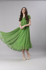 Thumbnail for Souchii Green Printed Midi Dress – Flowy Fit & Flare