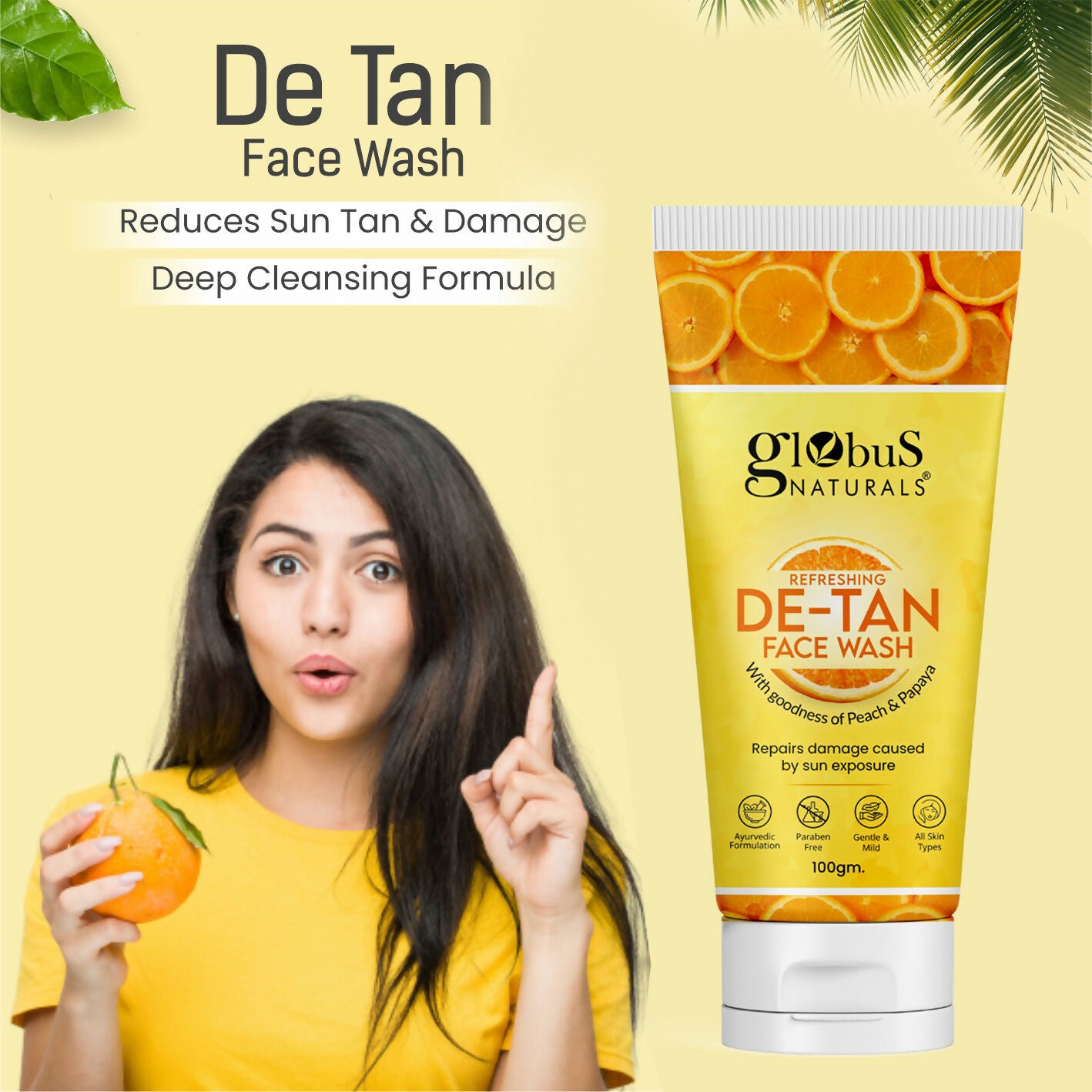 Globus Naturals De Tan Face Wash, Suitable For All Skin Types - Distacart
