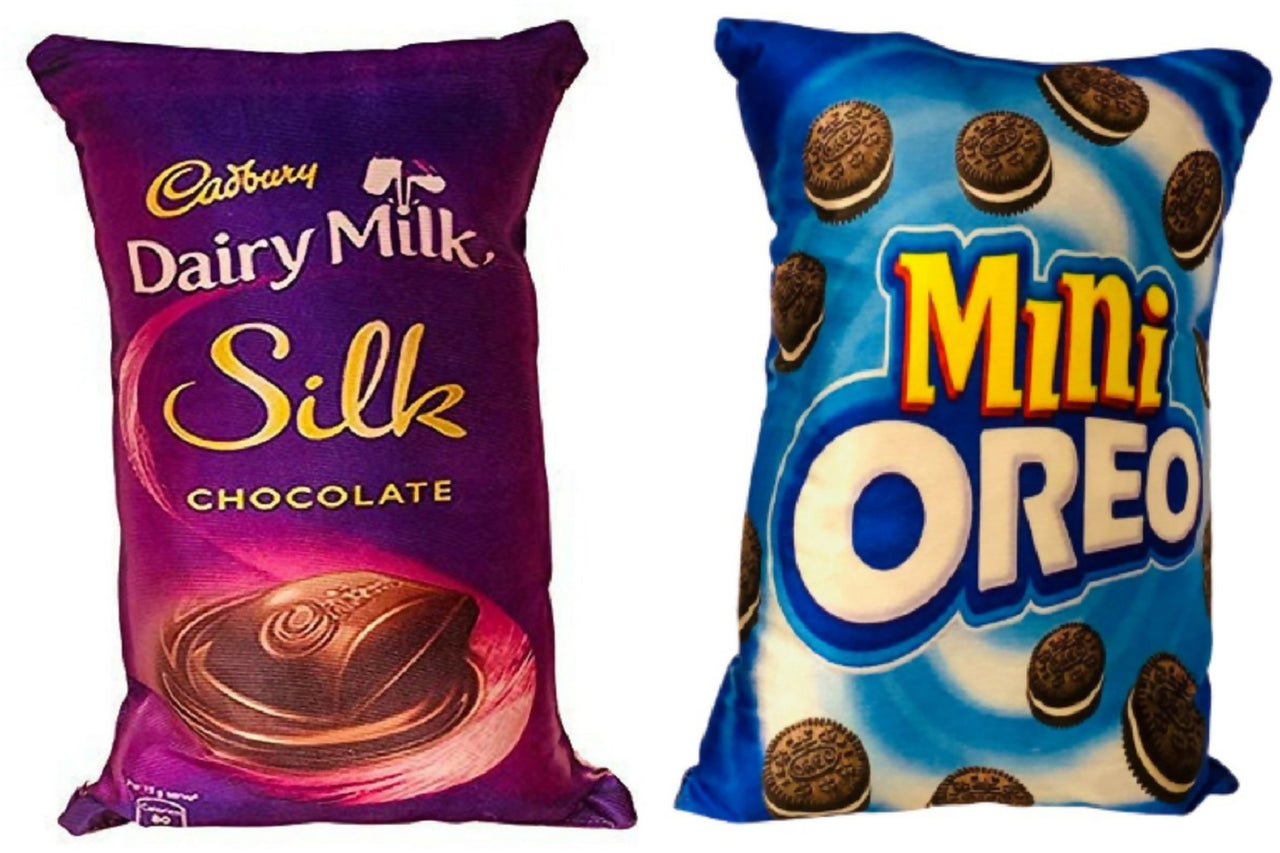 Unique Fashion Pack of 2 Microfibre Filled Reversible Cushion For Kids - Dairy Milk Silk And Mini Oreo - Distacart
