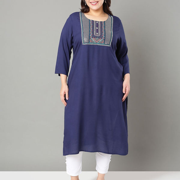 Sztori Plus Size Floral Yoke Design Sequinned Straight Kurta - Distacart