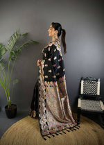 Thumbnail for Joban Fashion Meenakari Black Woven Soft Silk Saree