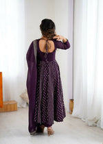 Thumbnail for Teeya Creation Violet Color Heavy Crunchy Silk Embroidery Work Gown