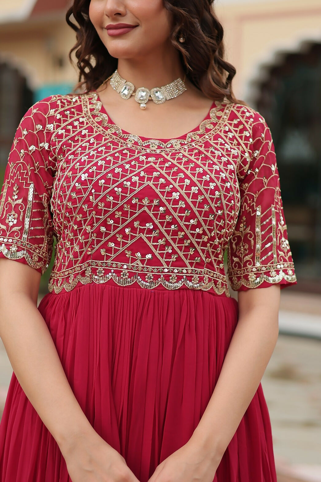 Joban Fashion Pink Georgette Sequence Embroidery Work Gown