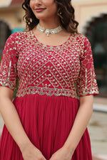 Thumbnail for Joban Fashion Pink Georgette Sequence Embroidery Work Gown