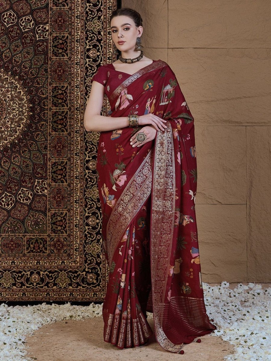 Anouk Kalamkari Zari Silk Blend Sungudi Saree - Distacart