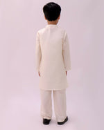 Thumbnail for Lil Drama Genda Phool White Kurta and Pant with Mustard Jacket Set for Boys