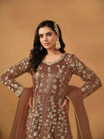 Thumbnail for Anaita Brown Embroidered Net Anarkali Suit - Distacart
