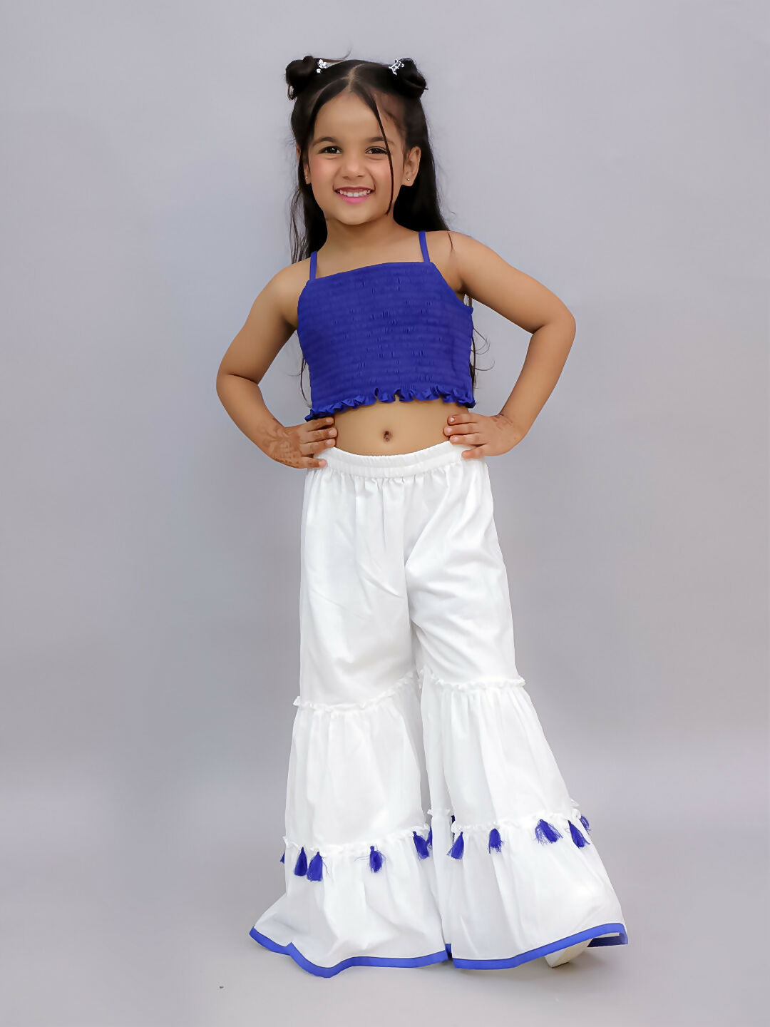 Lil Drama Shor-Gul Blue Kurta Sharara and Bustier Set For Girls