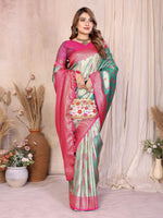 Thumbnail for Aastha Fashion Sea Green Tissue Silk Paithani Woven Saree - Distacart