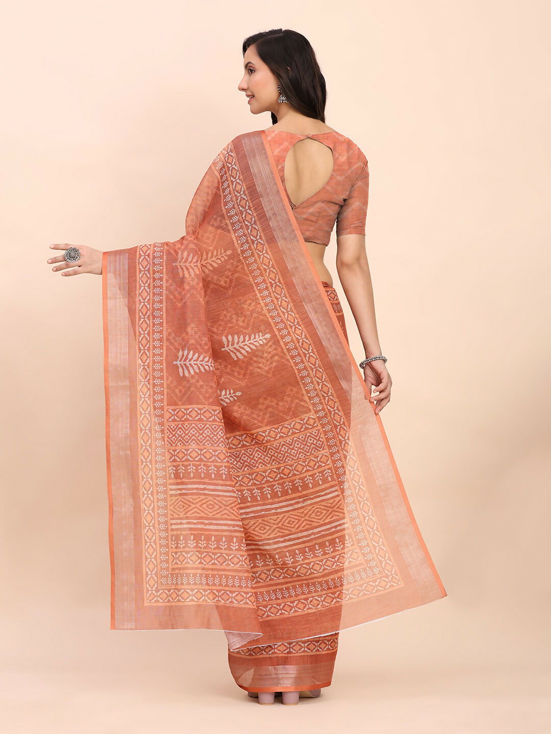 Astita Linen Cotton Rust Saree