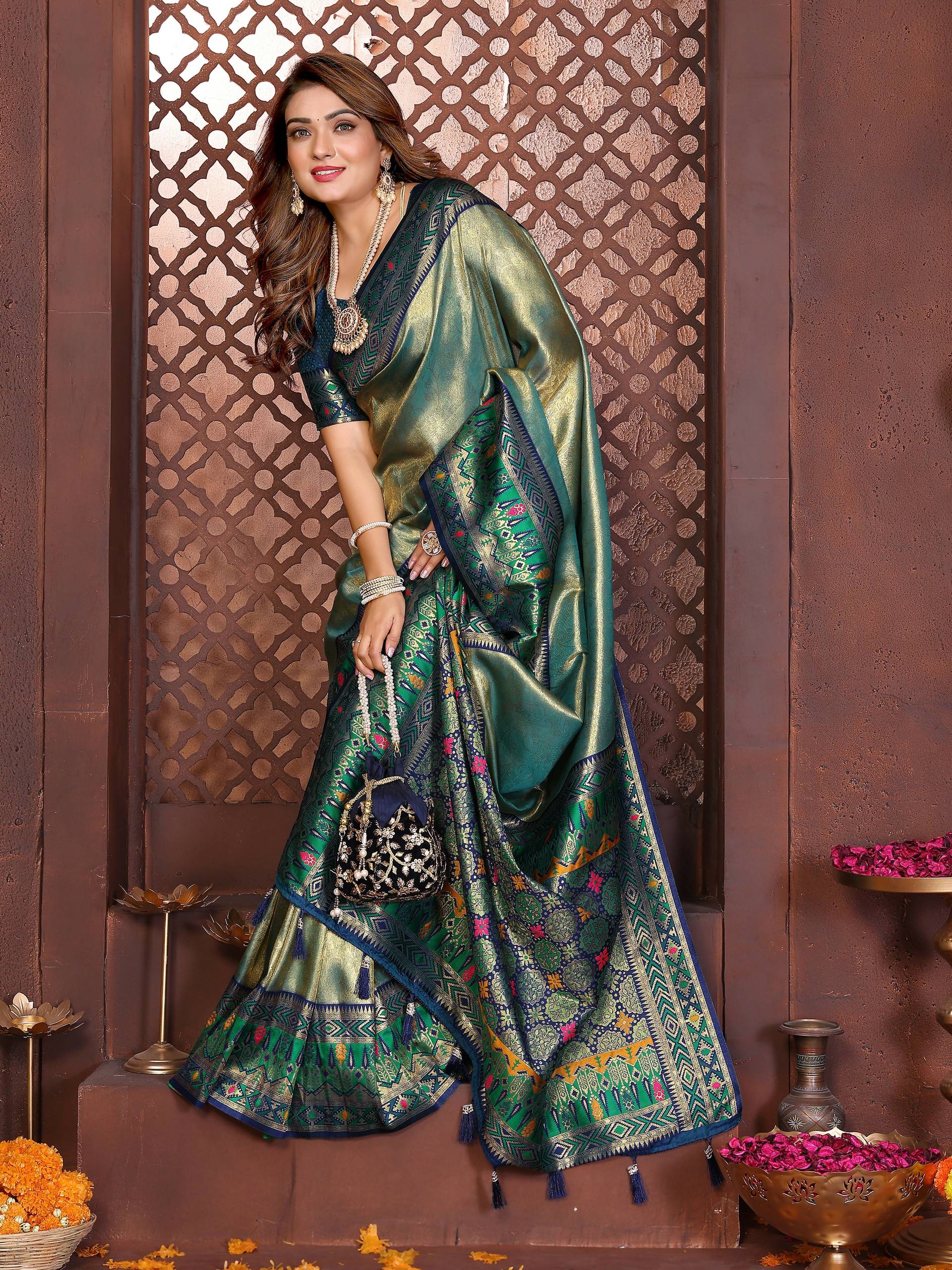 Aastha Fashion Sea Green Tissue Silk Weaving Saree - Distacart