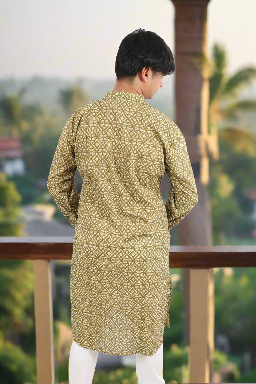 Souchii Men Pure Cotton Geometric Printed Straight Kurta - Dista
