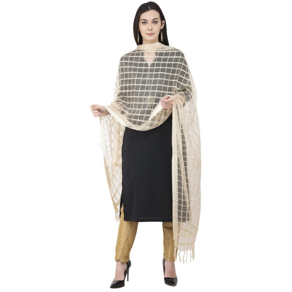 A R SILK Cotton square Regular Dupatta White Color Dupatta or Chunni