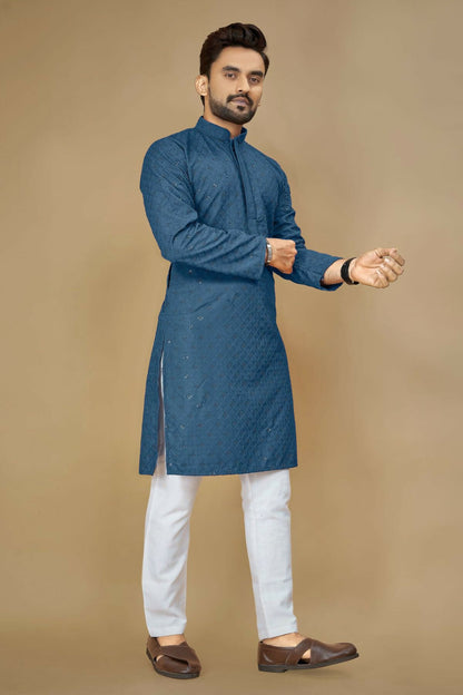 Anaita Teal Embroidered Rayon Straight Kurta - Distacart