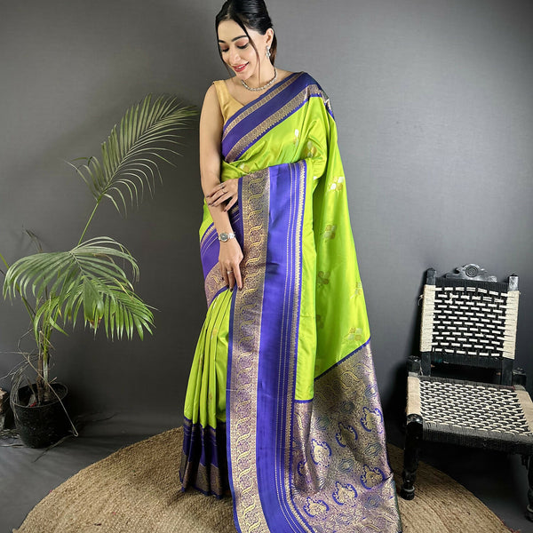 Joban Fashion Light Green Banarasi Soft Silk Woven Saree - Distacart