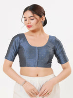 Thumbnail for Joban Fashion Dark-Grey Taffeta Silk Elbow Sleeveless Front Open Blouse
