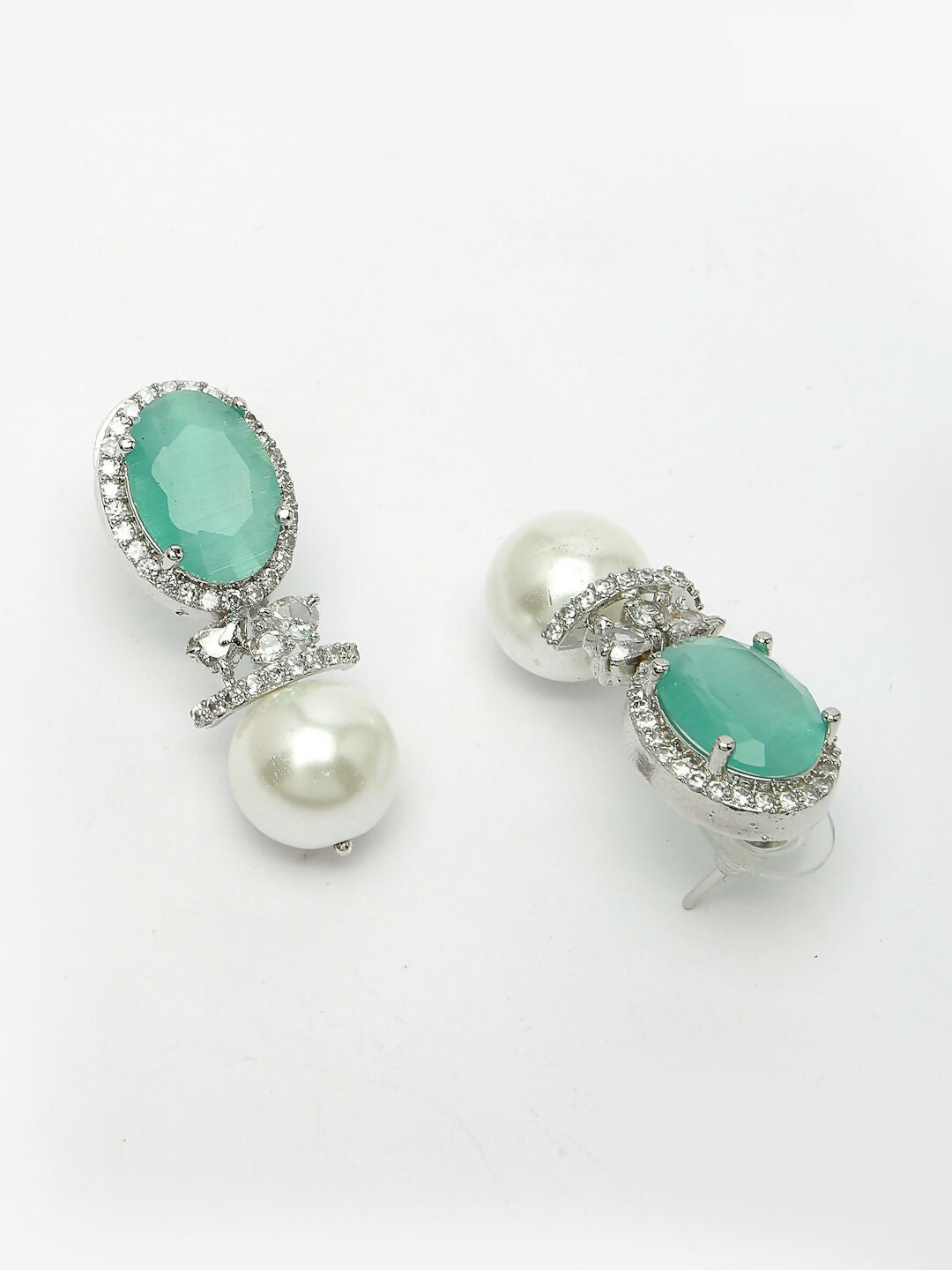 NVR Women's Silver-Plated Green American Diamond Studded Handcrafted Jewellery Set - Distacart