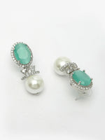 Thumbnail for NVR Women's Silver-Plated Green American Diamond Studded Handcrafted Jewellery Set - Distacart