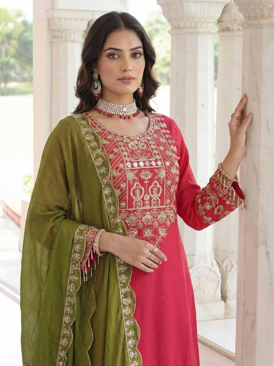 Joban Fashion Pink Silk Embroidered Sharara Set - Distacart