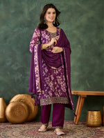 Thumbnail for The52 Women's Beautiful Embroidery Work Chinon silk Fabric Straight Kurta Pant and Dupatta Set - Distacart