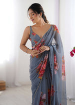 Thumbnail for Traditional Partywear Grey Georgette Fancy Saree-Pavitra