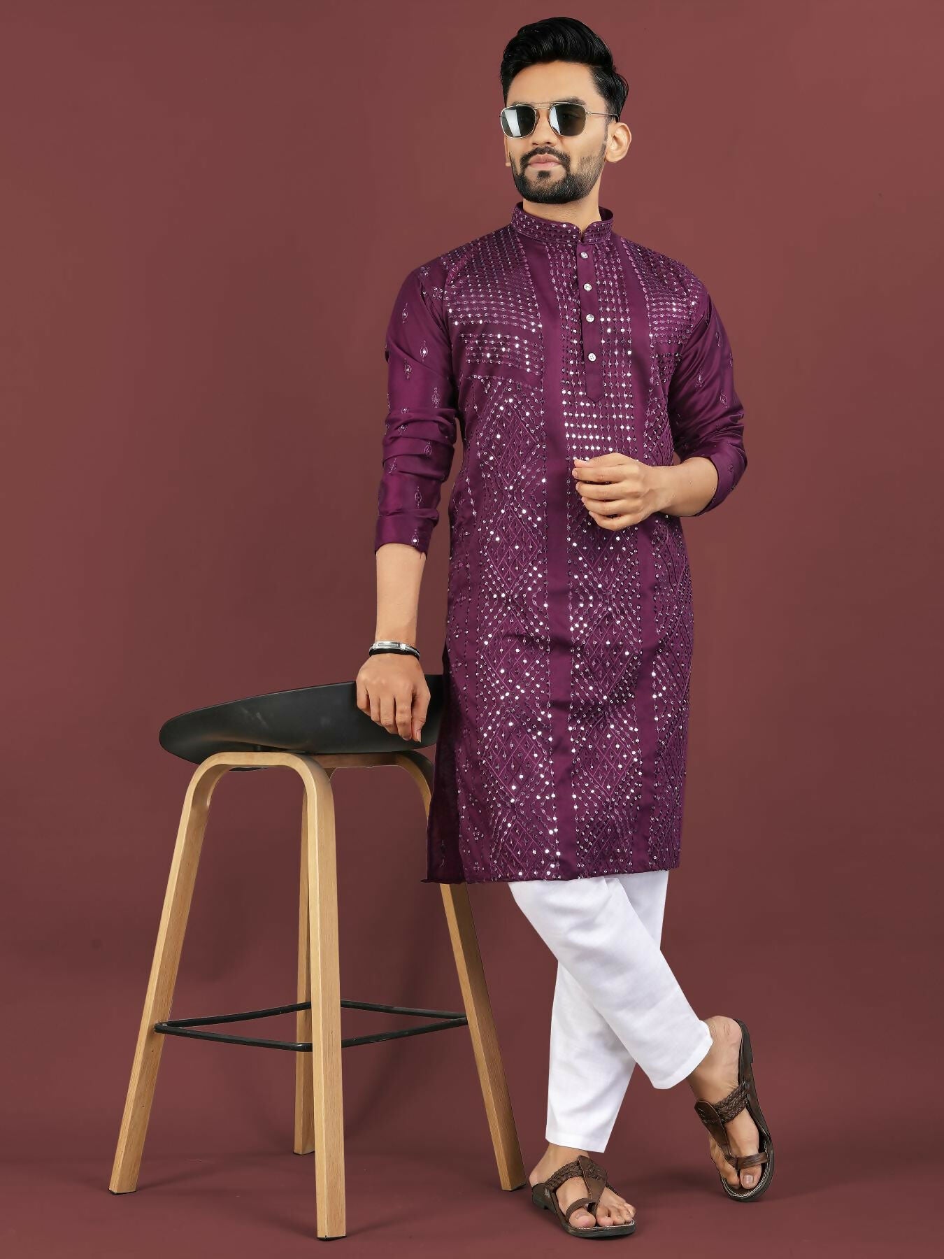 Anaita Purple Embroidered Silk Straight Kurta - Distacart