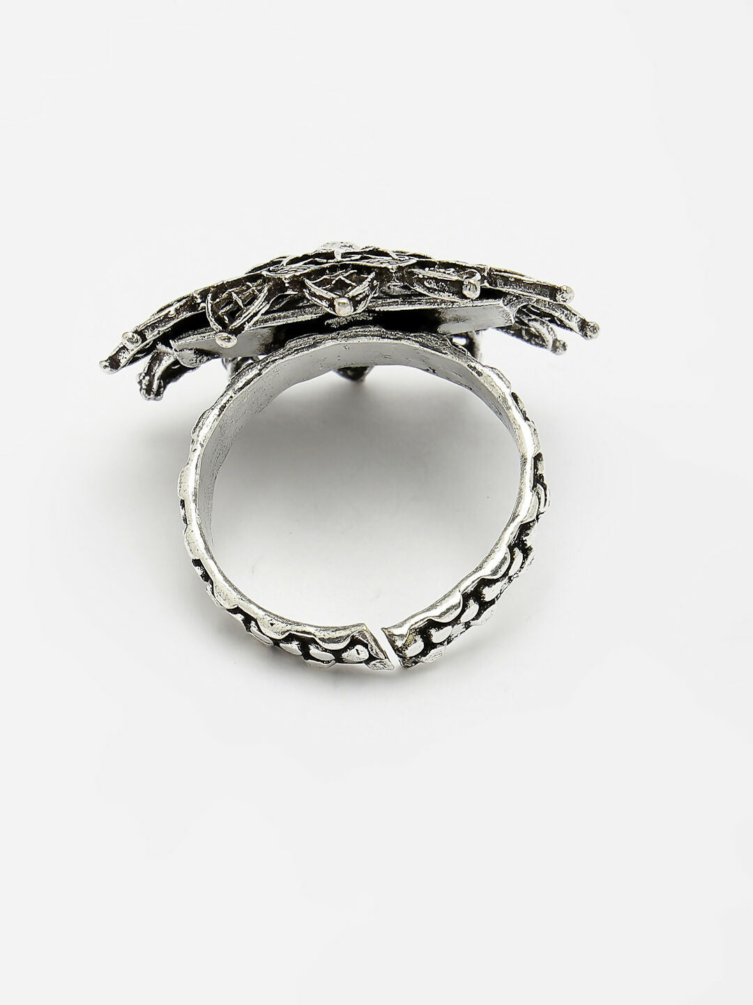 NVR Women's Silver-Toned Floral Shape Adjustable Finger Ring - Distacart
