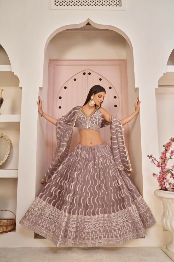 Aastha Fashion Onion Pink Butterfly Net White Cotton Thread Work, Zari Work And Sandwich Sequence Work Embroidery Wedding Wear Lehenga Choli - Distacart