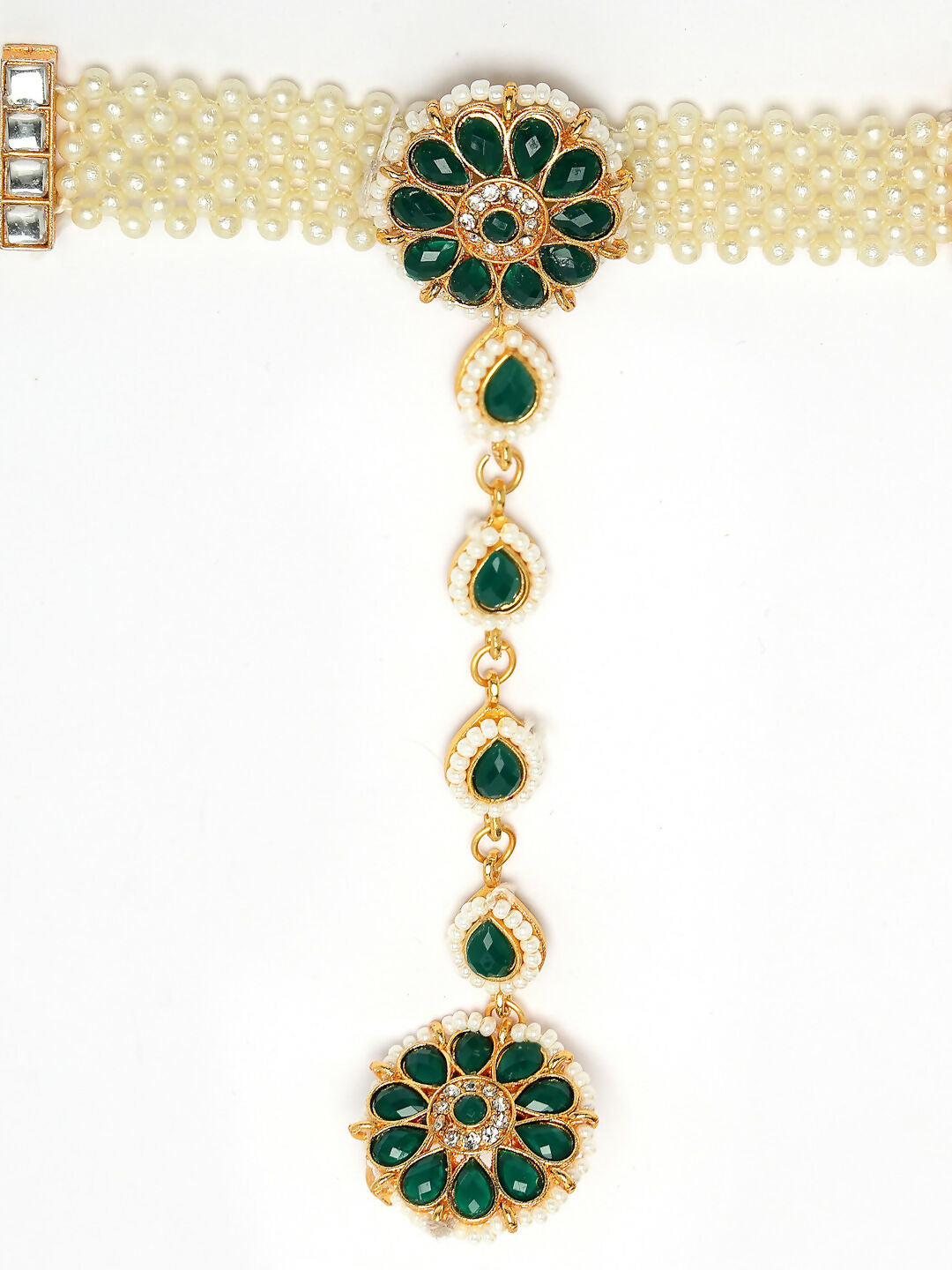 NVR Women's Green Gold-Polished Stone Studded Handcrafted Ring Bracelet - Distacart