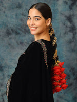 Thumbnail for Ruby Raang Gold Gota Pati Work And Red Rosses With Black Thread & Golden Stones - Distacart