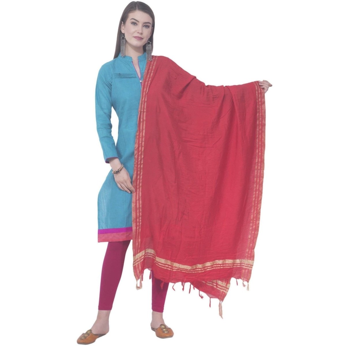 A R SILK Red Color Golden border Cotton Dupattas and Chunnis