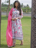 Thumbnail for The52 Women's Beautiful Rayon Fabric Printed Work Flared Kurta Pant and Dupatta Set - Distacart