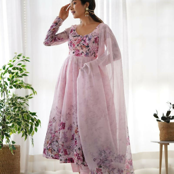 Joban Fashion Pink Kurta Set Organza Sequin Embroidery Work - Distacart