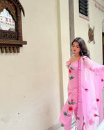 Thumbnail for The52 Pink Women's Gorgeous Printed Viscose Fabric Straight Kurta Pant with Dupatta Set - Distacart