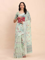 Thumbnail for Astita Linen Cotton Light Green Saree