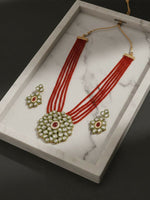 Thumbnail for NVR Women Gold Plated Red Kundan Jewellery Set - Distacart