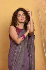 Thumbnail for Very Much Indian Designer Mul Cotton Handloom Saree with Sequins - Dual Tone Lavender - Distacart