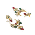 Thumbnail for Nuyug 22K Gold Plated Crescent Kundan Drop Red Stone Chandbali Earrings