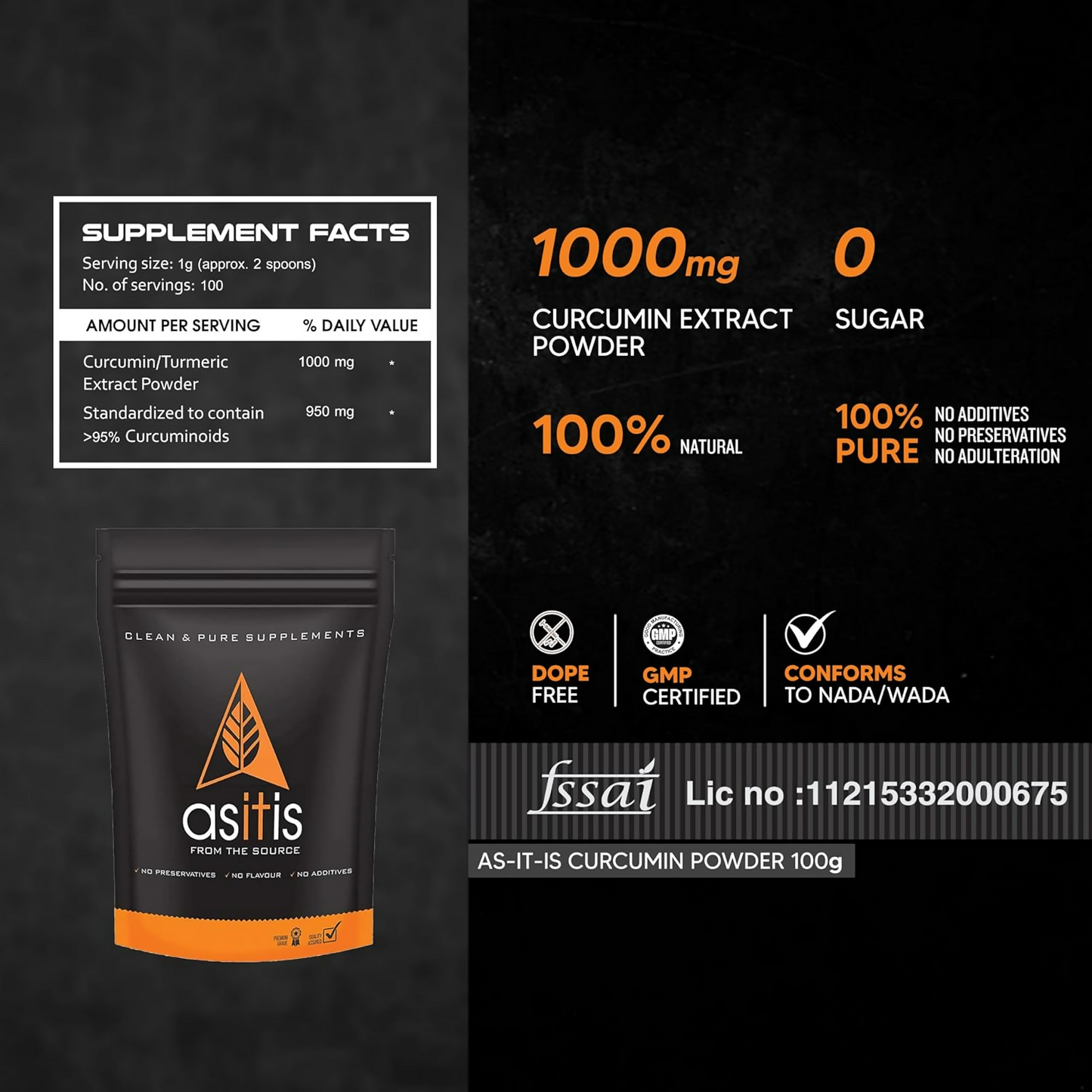 AS-IT-IS Nutrition Curcumin (Turmeric Extract) Powder - Distacart