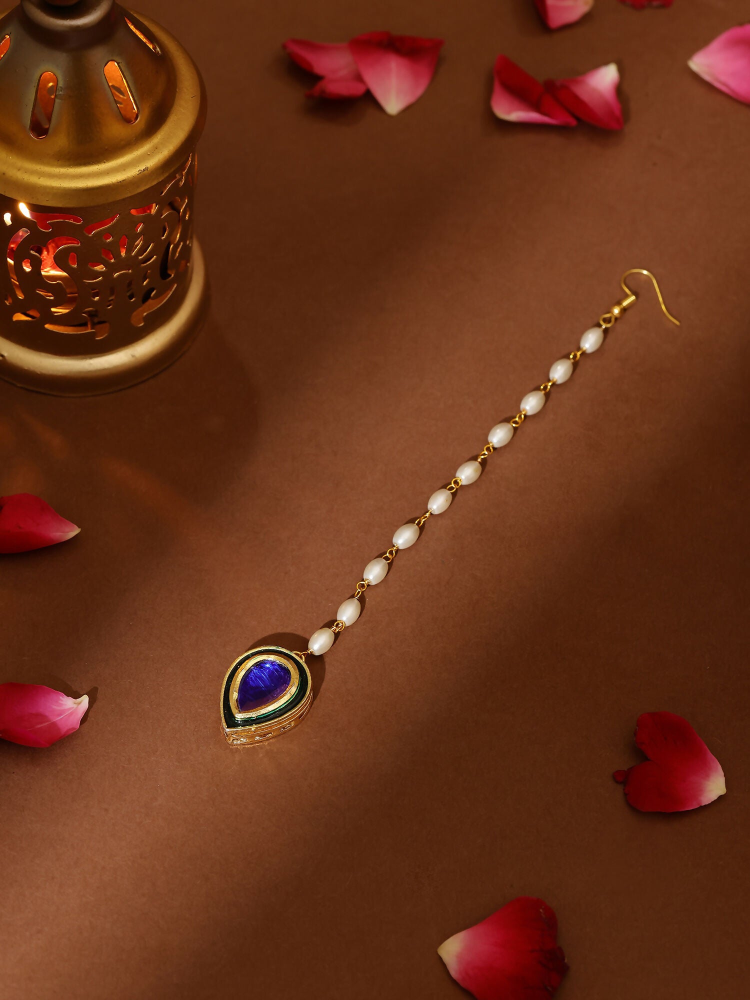 Ruby Raang Blue and Green Meenakari Kundan Maang Tikka