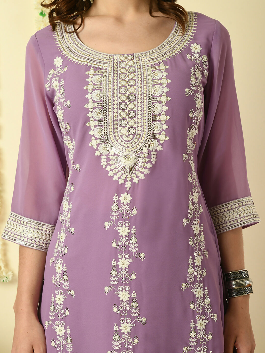 Myshka Women's Purple Georgette Kurta & Skirt With Dupatta Party Sets - Distacart