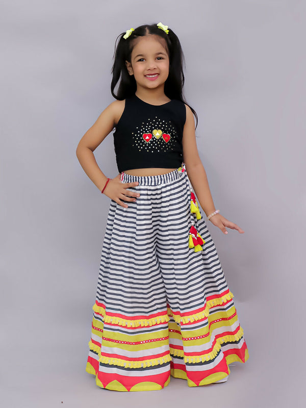 Lil Drama Shor-Gul Multicolor Top and Pant Set For Girls