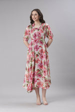 Thumbnail for Souchii Cream Floral Chiffon Dress