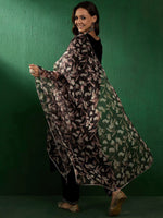 Thumbnail for Sangria Ethnic Motifs Yoke Design Sequinned V-Neck Straight Kurta With Trouser & Dupatta