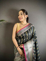 Thumbnail for Joban Fashion Black Checked Soft Silk Kanjivaram Silk Saree - Distacart