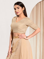 Thumbnail for Joban Fashion Gold Crochet Padded Blouse With V Neck Elbow Sleeves - Distacart
